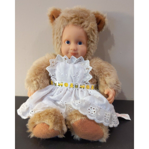 Anne Geddes Brown Bear Baby Doll with Removable Apron "Stocking Stuffer" - Picture 1 of 5